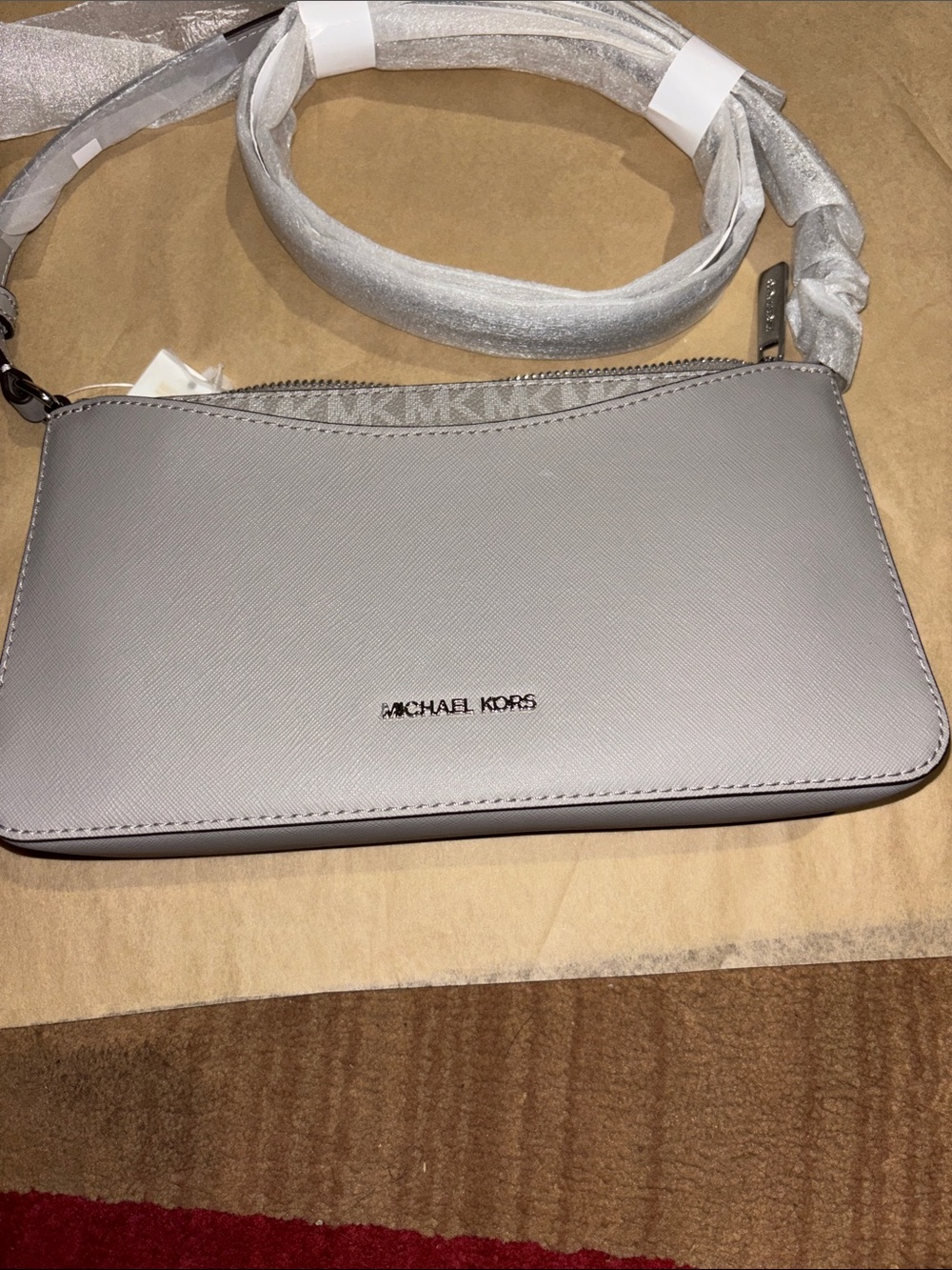 Michael Kors Light Gray Saffiano Crossbody